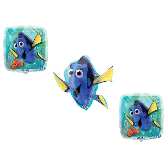 DalvayDelights Dory Blue Tang Fish Ocean Sea Tropical Finding Nemo 3 Piece Mylar Balloons Set