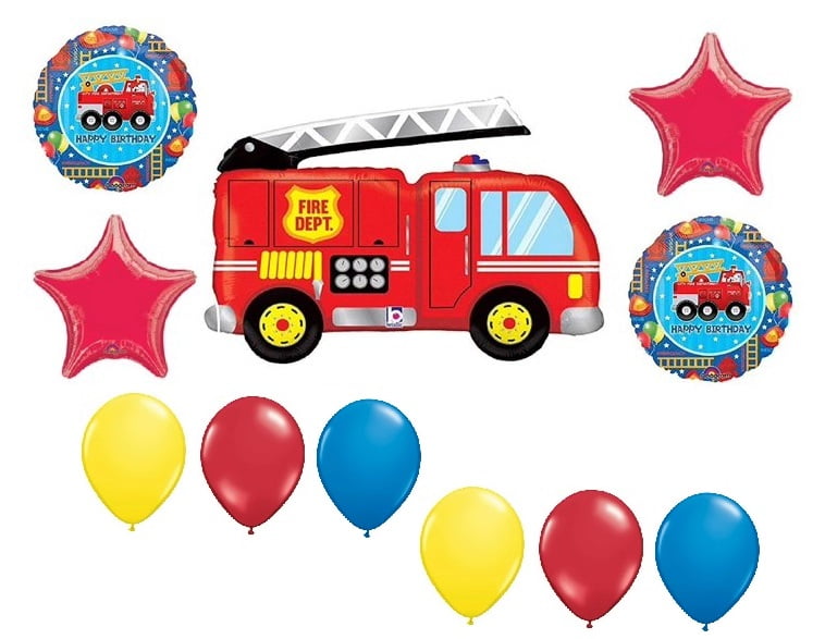 DalvayDelights Firetruck Fire Truck Engine Rescue Happy Birthday Celebration 11 Piece Party Ballloons Set