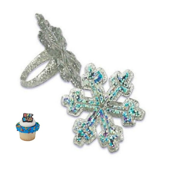 DalvayDelights Frozen 2 Snowflake Winter Party Favors Glittery Holographic Cupcake Toppers Rings 25 Pieces