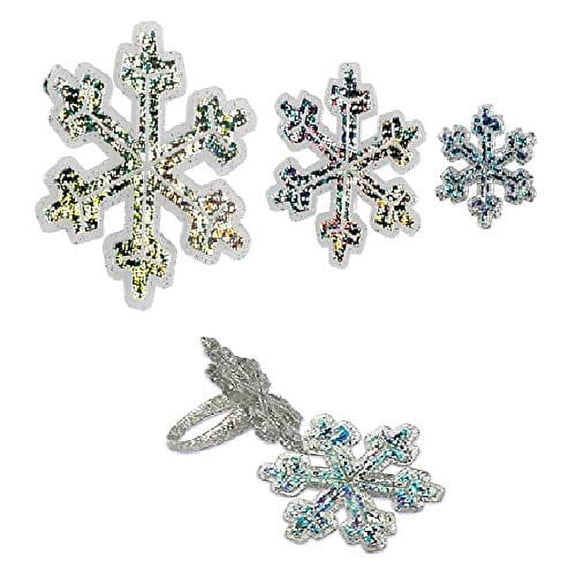 DalvayDelights Frozen (3) Holographic Snowflake Cake Adornment Layon...Plus (24) Party Favors Cupcake Toppers Rings
