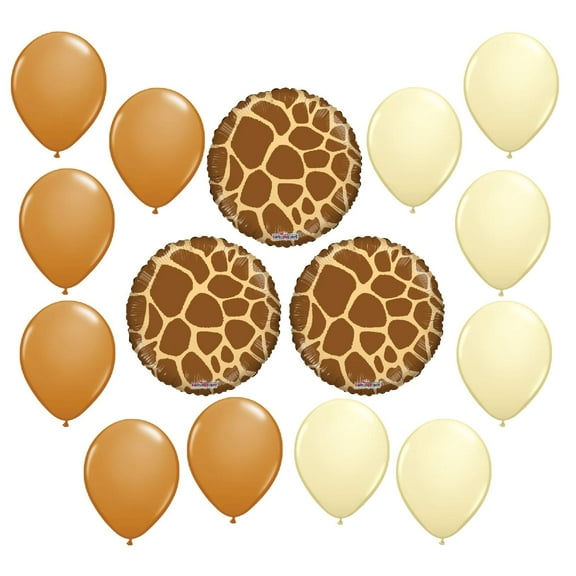 DalvayDelights Giraffe Print 15 Piece Mylar and Latex Balloons Set Mocha Ivory