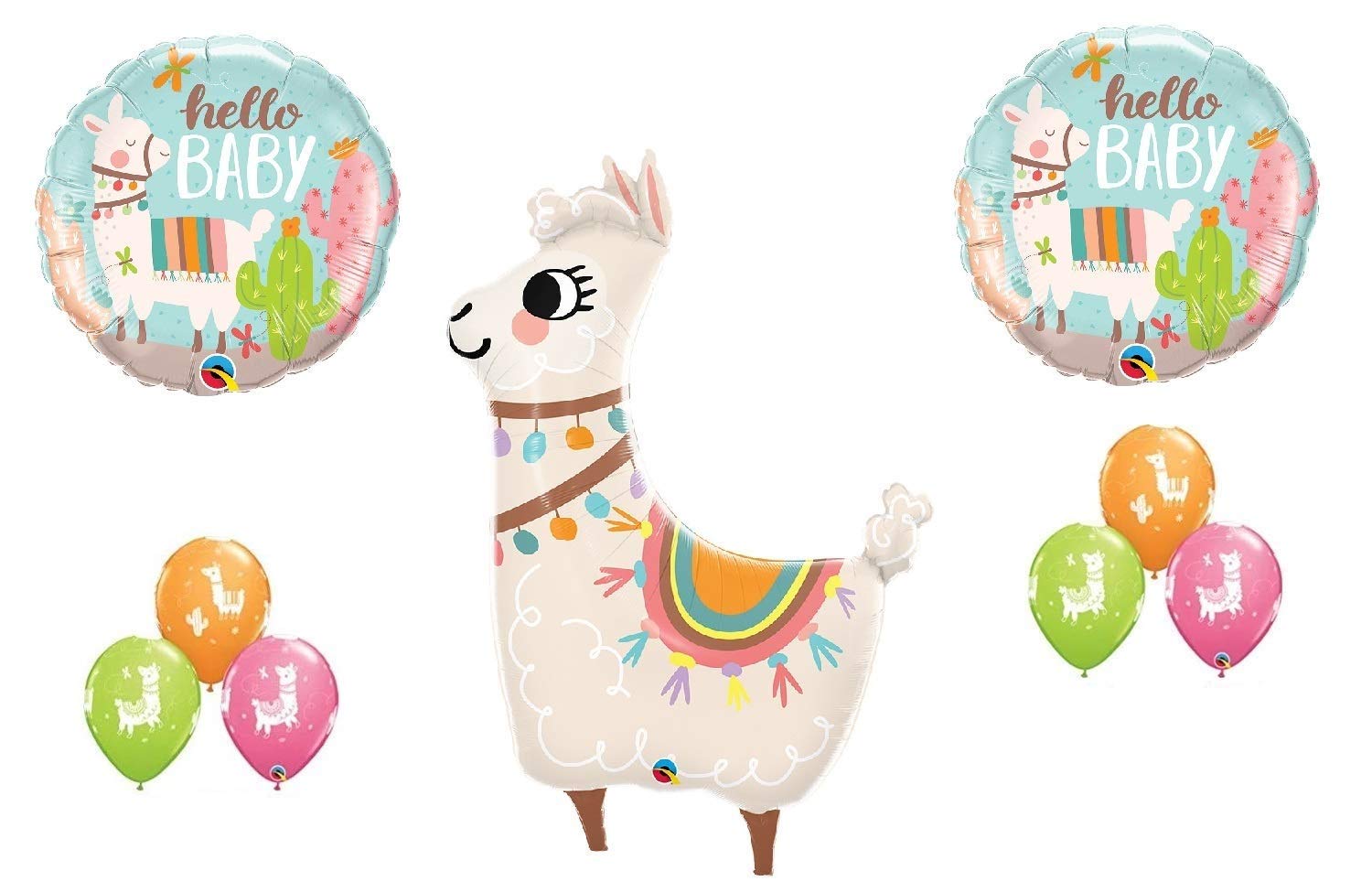 DalvayDelights Llama Alpaca Selfie Hello Baby Shower Welcome 10 Piece Party Foil Mylar and Latex Balloons Set