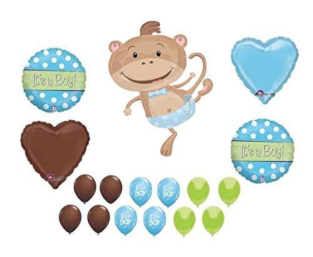 DalvayDelights Monkey Diaper Bow Tie It's a Boy Baby Shower (17) Safari Jungle Balloons Set
