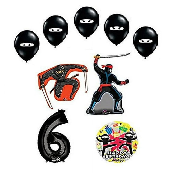 DalvayDelights Ninja 6th Birthday Party Supplies Party 9 Piece Mylar & Latex Balloons Set