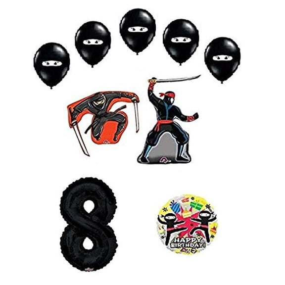 DalvayDelights Ninja 8th Birthday Party Supplies Party 9 Piece Mylar & Latex Balloons Set