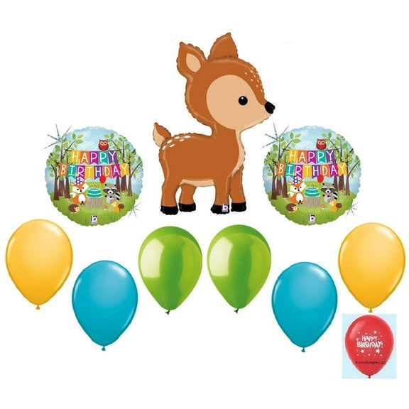 DalvayDelights Oh Deer 10 pc Woodland Happy Birthday Animals Critters Balloons Bouquet Party Decoration Set