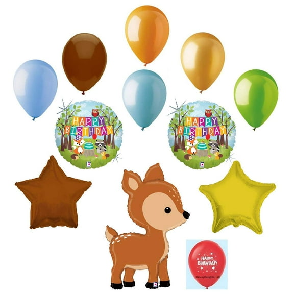 DalvayDelights Oh Deer 12 pc Woodland Happy Birthday Animals Balloons Bouquet Party Decoration Set