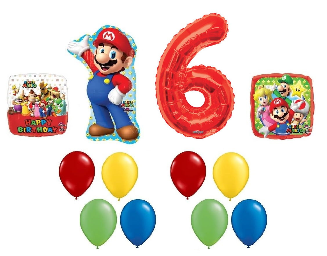 DalvayDelights Super Mario Party Supplies Mega 12 Piece Foil Mylar and Latex Balloons Party Decoration Set