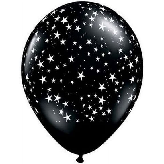 DalvayDelights White Stars Around Solid Stars-A-Round Black 10 Piece 11" Party Latex Balloons Decoration Space Birthday Elegant