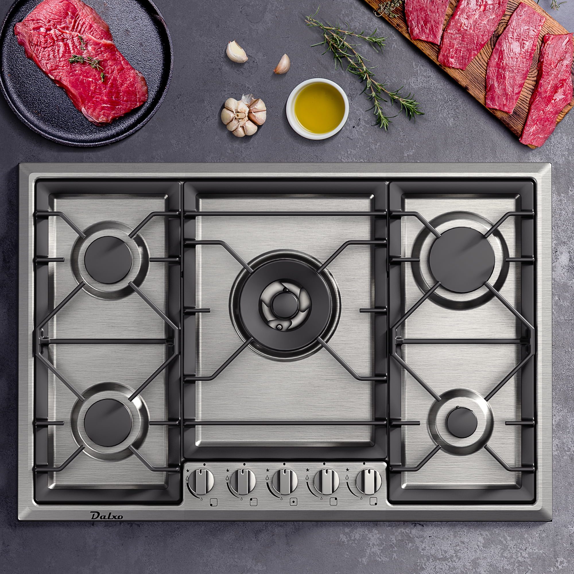 30 Inch Gas Cooktop with 6 Metal Knob, Dalxo 5 Italy Defendi Burner Gas  Stovetop, Food-grade Stainless Steel Built-In Gas Hob, NG/LPG Convertible  Gas