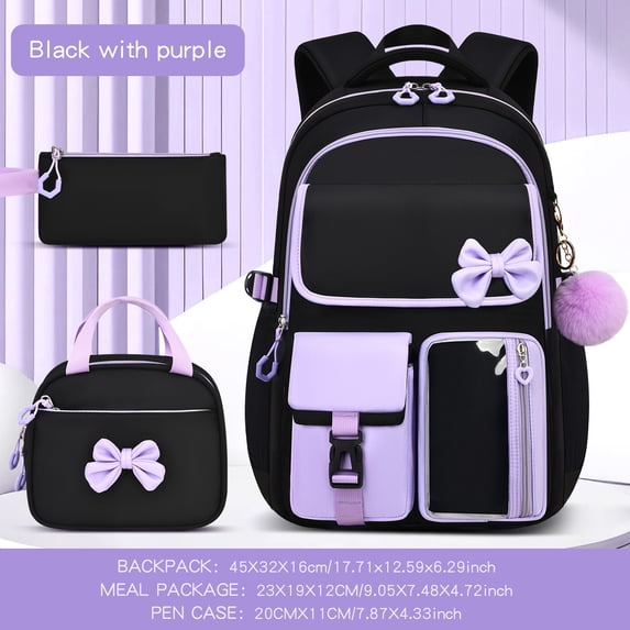 Dalxymotic Bow Backpack Set, Cute 3-Piece Shoulder Backpack with Lunch Bag, Large Capacity Casual Daypack with Pencil Case, Bow Backpack Set for Daily Travel, Outdoor, Home, Office