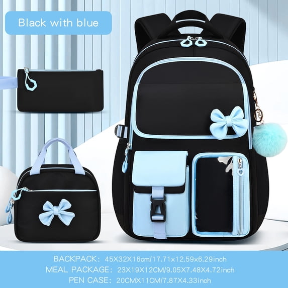 Dalxymotic Bow Backpack Set, Cute 3-Piece Shoulder Backpack with Lunch Bag, Large Capacity Casual Daypack with Pencil Case, Bow Backpack Set for Daily Travel, Outdoor, Home, Office