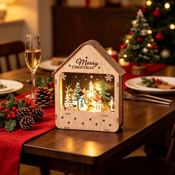 Dalxymotic Christmas House Light, Wooden Window Display Scene Ornament LED Night Light, Holiday Decoration Gift, Christmas Decorations Indoor Outdoor Winter Decor for Home, Table