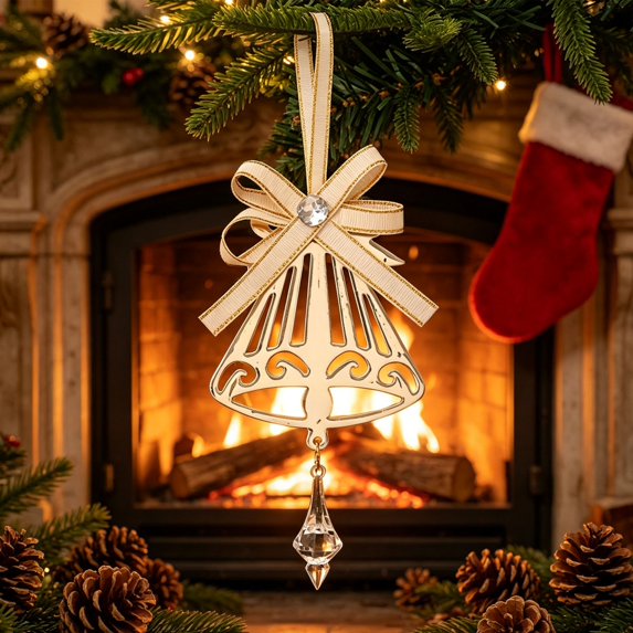 Dalxymotic Christmas Metal Hanging Ornament, Golden Hanging Decor with Bow, Xmas Tree Decoration, Hollow Metal Ornament, Christmas Ornament Decoration for Home, Tree, Mantel