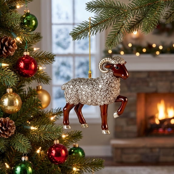 Dalxymotic Christmas Sheep Ornament, Ram Hanging Pendant Figurine, Rustic Farm Animal Tree Decor Accent, Holiday Decor Gift for Christmas Tree, Home, Mantel, Shelf, Window, Porch