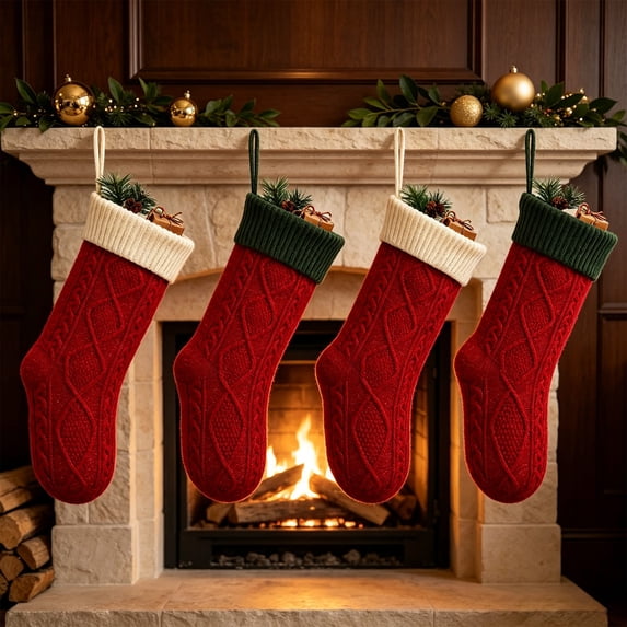 Dalxymotic Christmas Stocking, Cable Knit Xmas Stocking With Thick Cuff, Classic Large Hanging Christmas Sock, Christmas Decorations Indoor Outdoor for Tree, Fireplace, Mantel, Wall