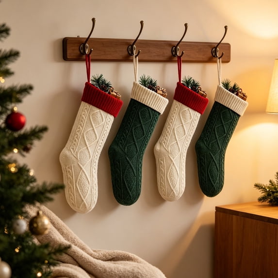 Dalxymotic Christmas Stocking, Cable Knit Xmas Stocking With Thick Cuff, Classic Large Hanging Christmas Sock, Christmas Decorations Indoor Outdoor for Tree, Fireplace, Mantel, Wall