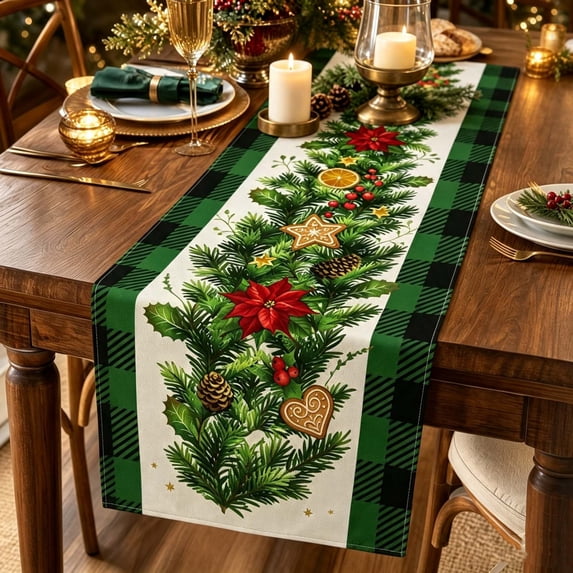 Dalxymotic Christmas Table Runner, Printed Dining Table Cover, Winter Holiday Decor Accent, Home Table Decoration, Christmas Table Runner for Dining, Kitchen, Living Room, Home