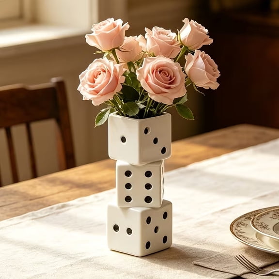 Dalxymotic Dice Shaped Vase, Plastic Stackable Design, Modern Flower Vase Centerpiece Decor, Tabletop Living Room Bedroom Kitchen Decor, Decor for Home Living Room Bedroom Kitchen