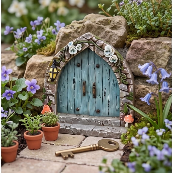 Dalxymotic Fairy Door Garden Ornament, Mini 2D Whimsical Micro Landscape Decor, DIY Craft Party Accent, Whimsical Fairy Door Decoration for Tree Trunk, Yard, Wall, Garden