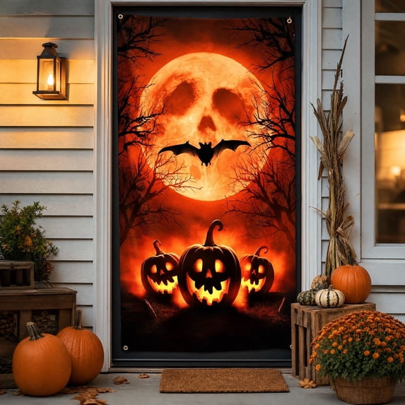 Dalxymotic Halloween Door Cover, Scary Skull Horror Hanging Design, Front Entryway Wall Party Accent, Fall Decor, Halloween Decorations Indoor Outdoor for Entryway, Yard, Home, Walkway