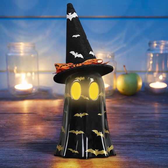 Dalxymotic Halloween Ghost Wizard Light, Resin Ornament Tabletop Light, Spooky LED Decorative Figure, Halloween Wizard Hat Ghost Light Decoration for Desk, Table, Shelf, Home