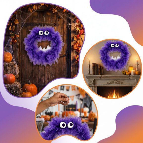 Dalxymotic Halloween Monster Face Wreath, Cute Spooky Eyes Wreath, Front Door Hanging Decor, Halloween Door Decor, Halloween Wreath Decor for Front Door, Wall, Home, Porch, Entryway