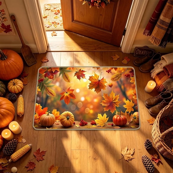 Dalxymotic Halloween Pumpkin Leaves Floor Mat, Thanksgiving Mat Decor, Halloween Decorations Indoor Outdoor, Fall Bathroom Kitchen Rug for Bathroom, Kitchen, Entryway, Laundry