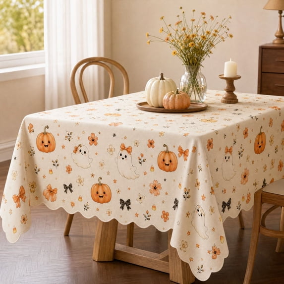 Dalxymotic Halloween Table Cover, Holiday Tablecloth Decoration, Halloween Spooky Party Tabletop Decoration, Halloween Decorations Indoor Outdoor for Dining Room, Kitchen, Buffet