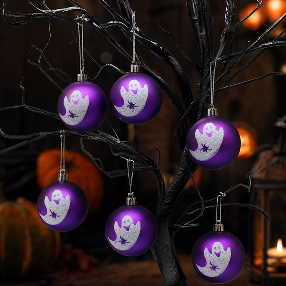 Dalxymotic Halloween Tree Ornament Set, 6 Pcs Glitter Baubles Spooky Design, Spooky Fall Party Decor Accent, Halloween Decorations Indoor Outdoor for Home, Mantel, Shelf, Window