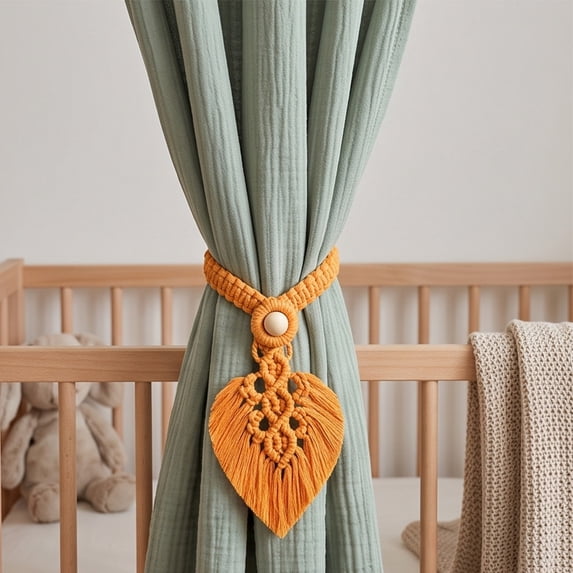 Dalxymotic Macrame Curtain Tiebacks, Boho Leaf Curtain Tiebacks, Hand Woven Cotton Holdbacks with Wooden Beads, Curtain Tiebacks for Bedroom, Living Room, Home, Window, Door