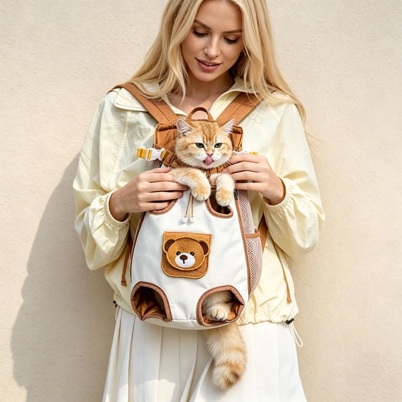 Dalxymotic Small Dog Travel Backpack Carrier, Cute Bear Pet Backpack, Breathable Puppy Travel Bag, Cute Bear Travel Backpack for Small Dog, Outdoor, Hiking, Walk, Home, Park