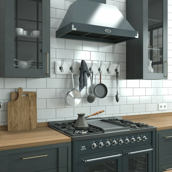 Daly Wall Mounted 34 Inch Solid White Pine Wood Storage Rack with 7 Hooks For Entryway, Kitchen, Bathroom