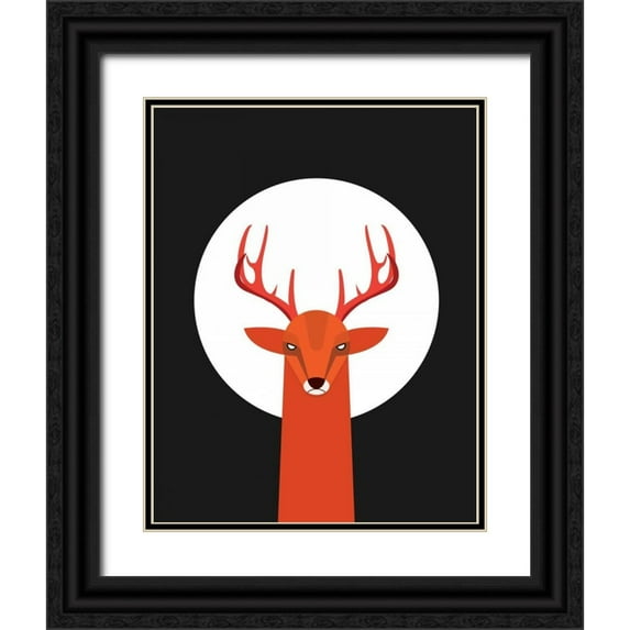 Dalyan, Volkan 12x14 Black Ornate Wood Framed with Double Matting Museum Art Print Titled - Deer and Moon