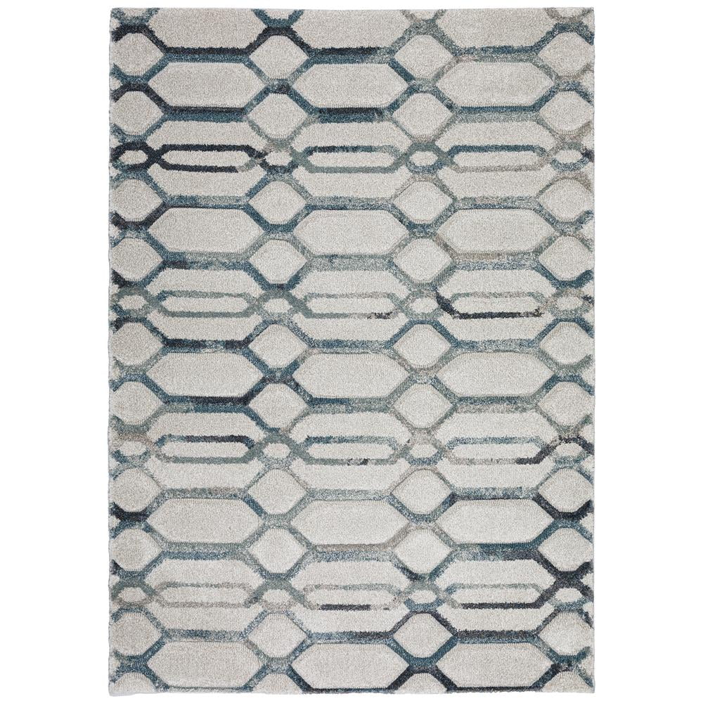 Carmona 8' x 10' Gray and Blue Geometric Synthetic Rug