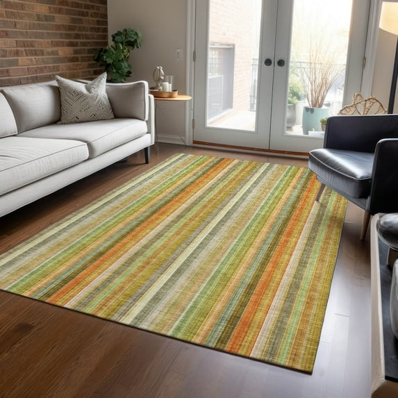 Addison Rugs Chantille Indoor/Outdoor Transitional Stripes Khaki Washable Rectangle Rug, 5' x 7'6"