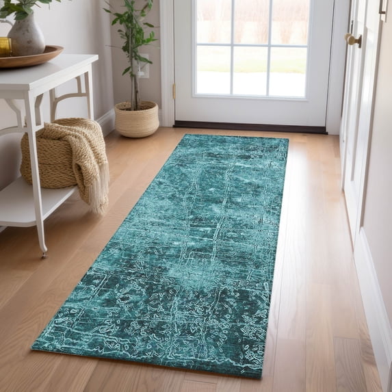 Addison Rugs Chantille Indoor/Outdoor Transitional Organic Teal Washable Runner Rug, 2'3" x 7'6"
