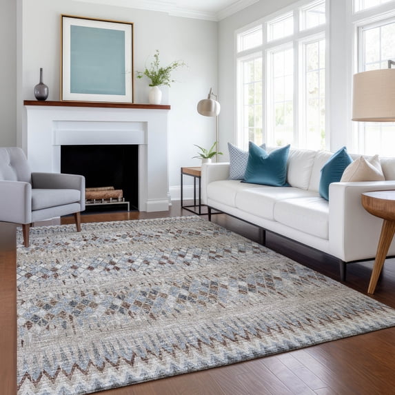 Addison Rugs Mayfield Washable Transitional Chevron, Argyle Blue Rectangle Rug, 3' x 5'