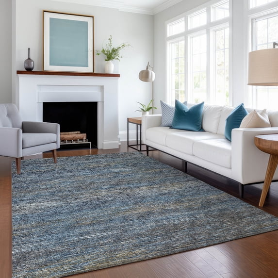Addison Rugs Mayfield Washable Transitional Horizontal Bars Blue Rectangle Rug, 3' x 5'