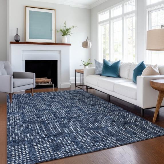 Addison Rugs Mayfield Washable Transitional Squares Blue Rectangle Rug, 8' x 10'
