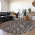 thumbnail image 1 of Addison Rugs Mayfield Washable Transitional Textured Stripes Brown Round Rug, 8' x 8', 1 of 5