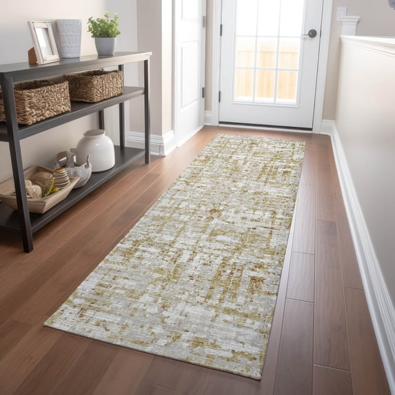 Addison Rugs Mayfield Washable Transitional Abstract Plaid Caramel Runner Rug, 2'3" x 7'6"