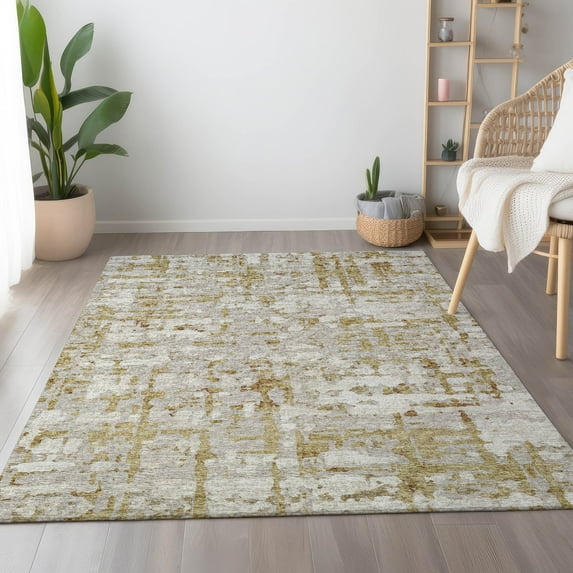 Addison Rugs Mayfield Washable Transitional Abstract Plaid Caramel Rectangle Rug, 8' x 10'