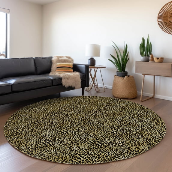 Addison Rugs Mayfield Washable Animal Skin Pattern Leopard Gilded Round Rug, 8' x 8'
