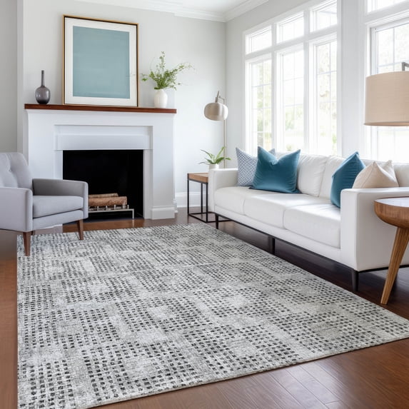 Addison Rugs Mayfield Washable Transitional Squares Gray Rectangle Rug, 3' x 5'