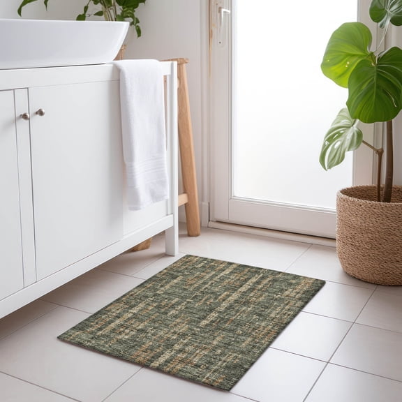 Addison Rugs Mayfield Washable Transitional Broken Bars Green Rectangle Rug, 1'8" x 2'6"