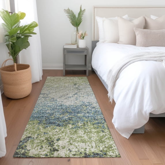 Addison Rugs Mayfield Washable Transitional Abstract Clouds Green Runner Rug, 2'3" x 7'6"
