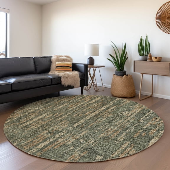 Addison Rugs Mayfield Washable Transitional Broken Bars Green Round Rug, 8' x 8'