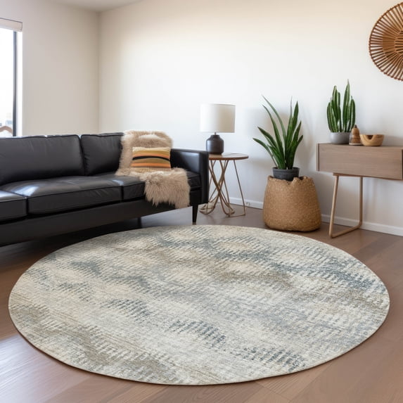 Addison Rugs Mayfield Washable Transitional Abstract Chevron Linen Round Rug, 8' x 8'