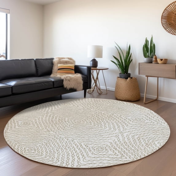 Addison Rugs Mayfield Washable Transitional Chain Links, Geo Linen Round Rug, 8' x 8'